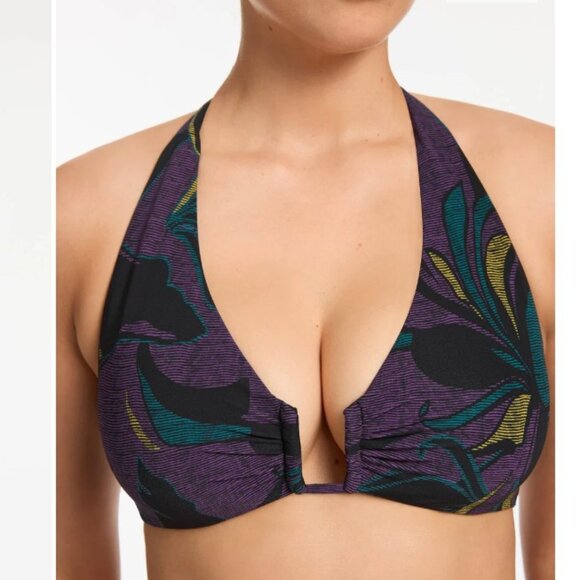 Jets Australia Midnight Tropical D-DD Wire Cut Out  Bikini Top Amethyst US SZ 8 - Picture 1 of 5